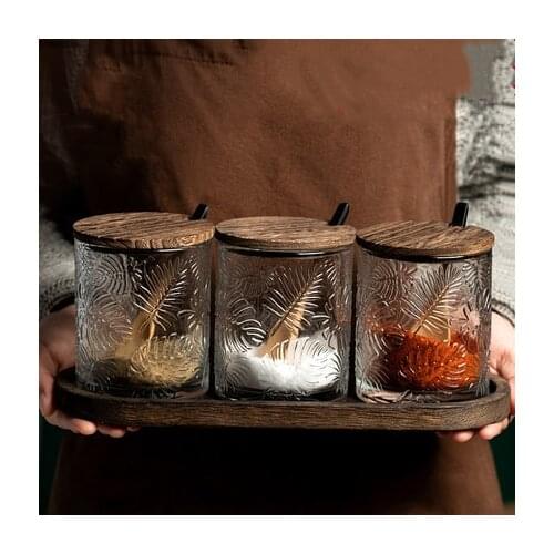 Set Nordic Style Glass Seasoning Jar Salt Sugar Bowl Kitchen Seasoning Box Seasoning Bottle Home Set Kitchen Accessories 3Pcs
