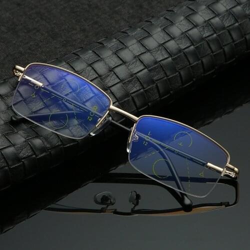 2020 new mens and womens multifocal bifocal magnifying reading glasses with blue light protection, anti-fatigue square glasses