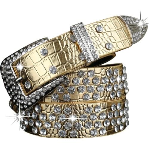 New 2021 Fashion Female Rhinestone Gold Belts Luxury Diamond Jeans Womens Wide Strap Simple Wild Metal Buckle Belt For Women