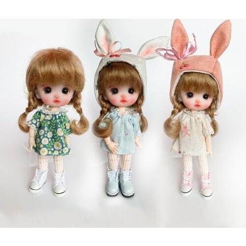 Ob11 baby clothes bjd skirt rabbit ear hat and short-sleeved floral dress for molly, GSC, obitsu11, 1/12bjd doll clothing