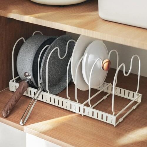 Pot Lid Pan Organizer Storage Kitchen Dish Drying Rack Tableware Holder Accessories Extended Iron Dish Shelf Stand Tray Cabinet