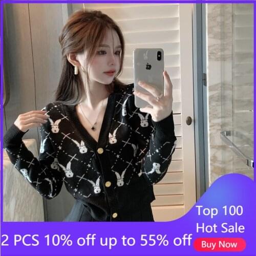 Autumn coats for women long sleeve v neck cardigan sweater plaid knitting jackets 15889