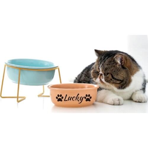 Personalized Name For Cat Dog Ceramic Bowl For Pet Cats And Dogs Feeders Cat Feeder Protect Cervical Vertebra Cat Food Bowl