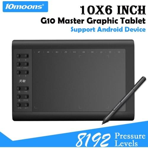 10moons G10 Graphics/Drawing Tablet Writing Tablet for Drawing Board Stylus for Android Pen 10x6 Inch 8192 Level Graphic Tablet