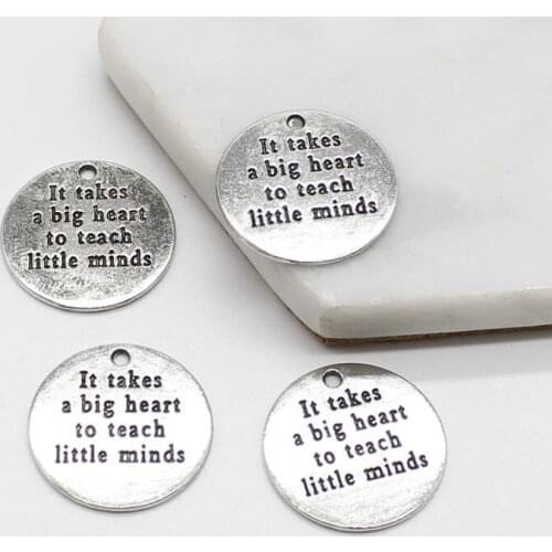 6 pieces of handmade teacher gift DIY alloy pendant necklace bracelet "It takes a big heart to teach little minds" gift