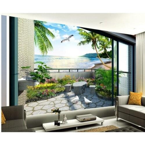Custom 3d wallpaper Balcony garden sea view room 3D stereo photo wallpaper for walls Home Decoration