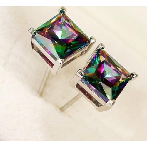 Huitan Classic Princess Square Colorful CZ Women Stud Earrings Low-key Simple and Elegant Design Female Timeless Styling Jewelry