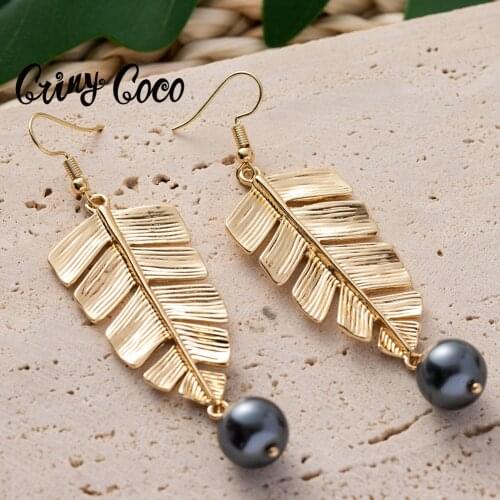 Cring Coco Holiday Leaf Drop Earrings Vintage Hawaiian Polynesian Gold Plated Flower Jewelry Wholesale Dangle Earring for Women