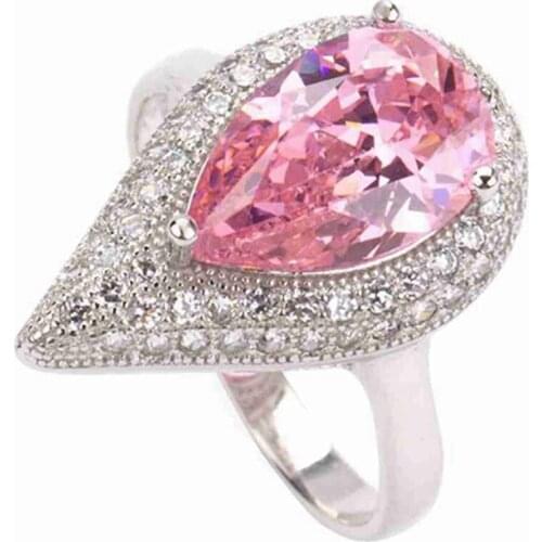 SHUNXUNZE Charms Wedding rings Jewelry for women christmas gifts dropshipping Pink Cubic Zirconia Rhodium Plated R3178 size 6 9