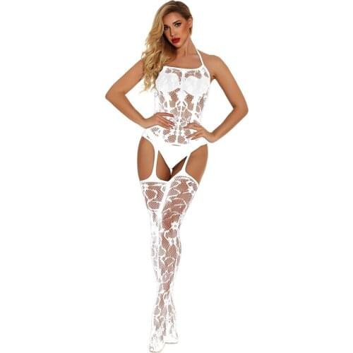 Sexy Lingerie Intimate Costumes Hot Underwear Sexy Halter Open Fishnet Siamese Crotch Temptation Bodysuits Teddy