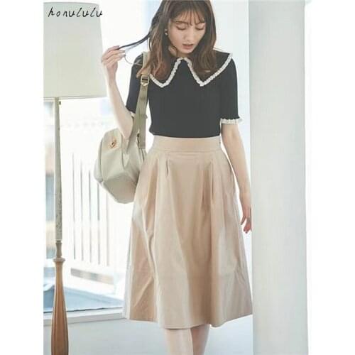 2021 spring new product Japanese solid color back elasticated simple mid-length skirt women