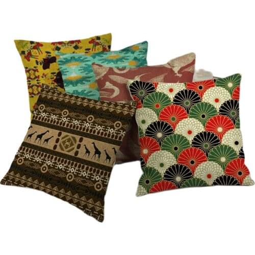 Vintage cotton linen Africa geometry stripe wave cushion cover bohemian decorative throw pillows sofa pillowcases Product Beige