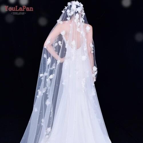 YouLaPan V52 Wedding Flower Veil Pearl Veil Girlfriend Embroidery Flower Tulle Veil White Married Veil Catholic Mantilla Veil