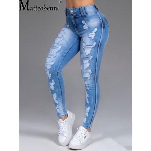 Womens Denim Pants 2021 New Fashion Ladies Jeans Slim Fit Show Thin Holes Do Old Holes Show Thin Stretch Waist Jean Trousers