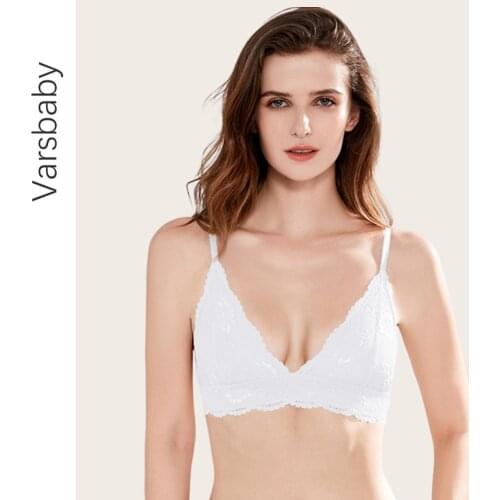 Varsbaby Sexy Wireless Bra V-Neck Beauty Back Bra Lace Pattern Comfortable Lightweight Underwear