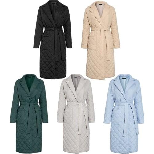 2021 Autumn Winter Womens Argyle Long Coat Jacket Thin Parkas Belt Coat Plaid Double Breasted Trench Coats for Women Overcoat