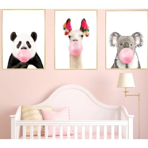 Bubble Chewing Gum Panda Alpaca Koala Animal Posters Canvas Art Painting Wall Art Nursery Decorative Pictures Nordic Kids Decor