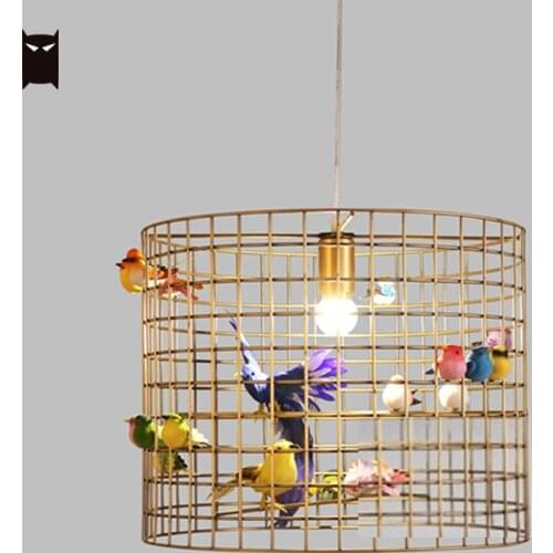 Gold Iron Bird Cage Pendant Light Fixture Vintage Rustic Country Nordic Scaninavian Contemporary Hanging Ceiling Lamp Luminaire