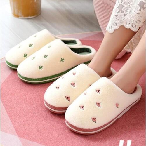 2021 Fashion Fruit Indoor Slippers Women Warm Plush Home Slipper Anti-Slip Soft Lovers Winter Shoes Banana Cherry Ladies Slides