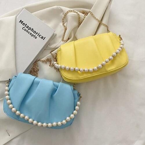 2021 Womens Shoulder Bags Exquisite Handbag Thin metal chain Pearl Totes Messenger Bag Leather Female Bags Lady Hand Armpit Bag