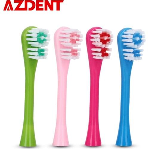 AZDENT 4pcs Double-sided Toothbrush Heads for Electric Children Toothbrush Cartoon Pattern Replacement Heads For Kids Oral Care