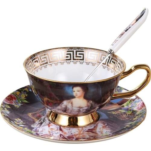6.8 Ounces European Style Coffee Ceramic Cup Set With Saucer Spoon High End Porcelain Creative Home Coffee Cup Set