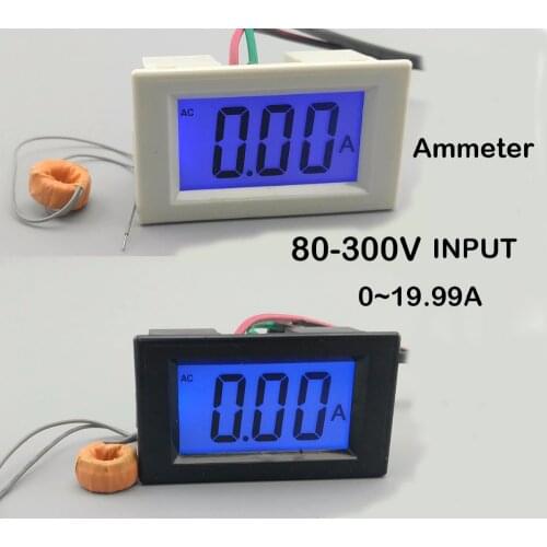 LCD display white and black ampere meter Ammeter range AC 0-19.99A Panel Monitor blue backlight 80-300V Inpute