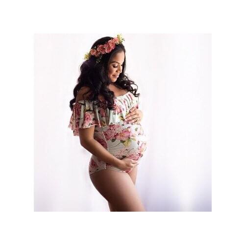 New Maternity Wear Shoulder Stitching Lotus Leaf Collar Color Flower Print Bodysuit Swimwear Maternity Wear Swimwear