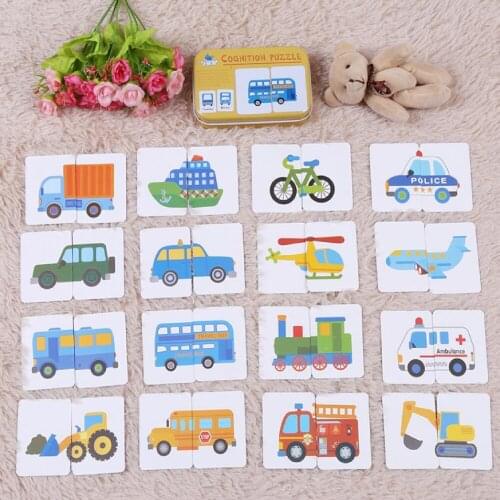 Baby Cognitive Puzzle Cards Educational Toys Matching Game Cartoon Vehicle Animal Fruit English Learning flashCards for Children