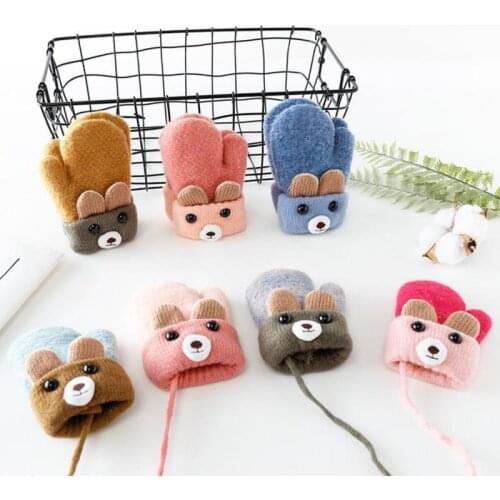Childrens Winter Knitted Double Layer Plus Velvet Thickened Warm Cartoon Animal Gloves Kid Outdoor Sports Play Warm Gloves