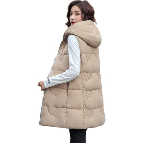 Hooded Long Winter Vest Women Sleeveless Jacket Two Sides Wear Warm Autumn Winter Cotton Waistcoat Women Zipper Coat Outwear