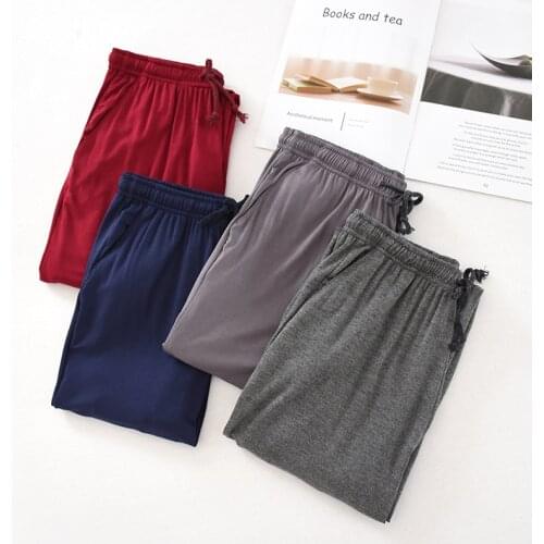 Fdfklak Spring Autumn Hot Sale Men Modal Pajamas Pants Elastic Sleep Bottoms Casual Wine Red Home Trousers Plus Size L-4XL