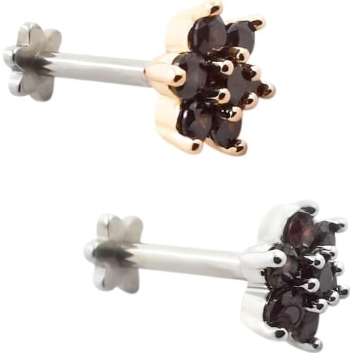 JHJT 1Pc 16G Surgical Steel Labret Stud Lip Piercing Flower Zircon Ear Cartilage Tragus Helix Earring Jewelry 6/8mm