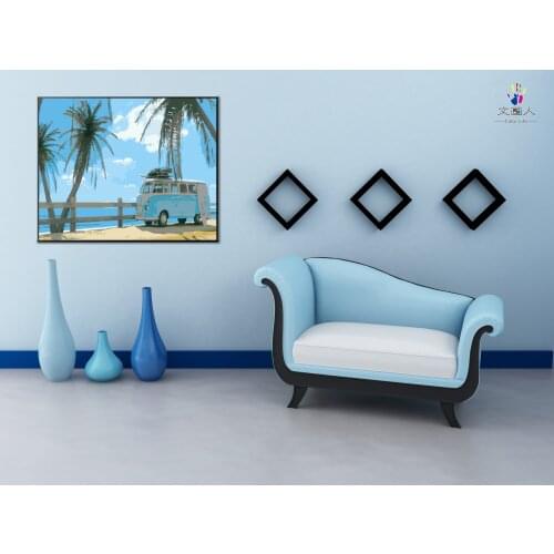 Paint by number art painting Big beach hand-painted color oil painting Living room bedroom Decorative paintings
