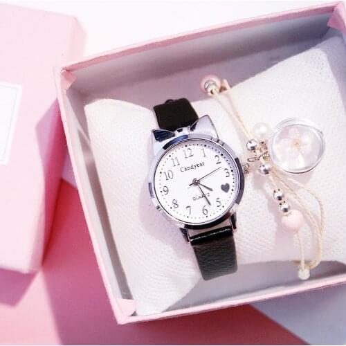 Bracelet Set Women Watches Silver Dial Wrist Ladies Watch Leather Strap Quartz Wristwatch Clock Female Clock Relogio Feminino