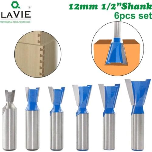 6pcs 12mm Shank 1/2 Dovetail Joint Router Bits Set 14 Degree Woodworking Engraving Bit Milling Cutter for Wood C13-026