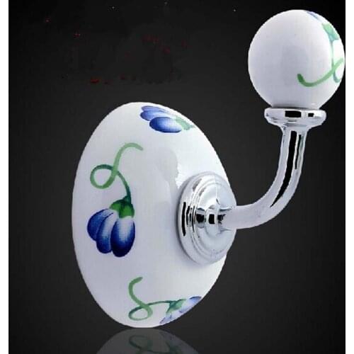 Creative colorcul range white red yellow black blue fllower ceramic bag cap towel robe hook washroom bedroom wall single hook