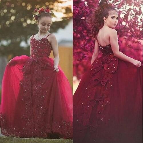 Lace Flower Girls Dresses 2021 Scoop Ball Gown Princess Little Girls Wedding Party Dress First Communion Gowns 5.0