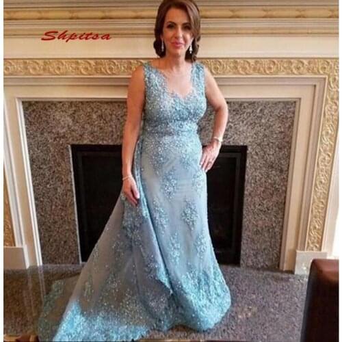 Lace Mother of the Bride Dresses for Weddings Plus Size Party Light Sky Blue Dinner Evening Godmother Groom Dresses