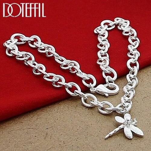 DOTEFFIL 925 Sterling Silver Dragonfly Pendant 18 Inch Chain Necklace For Women Wedding Engagement Fashion Jewelry