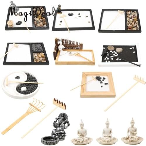 MagiDeal Zen Garden Sand Tray Buddha Stone Rake Landscape Accessoies DIY Ornament-Great Gift Home Decor