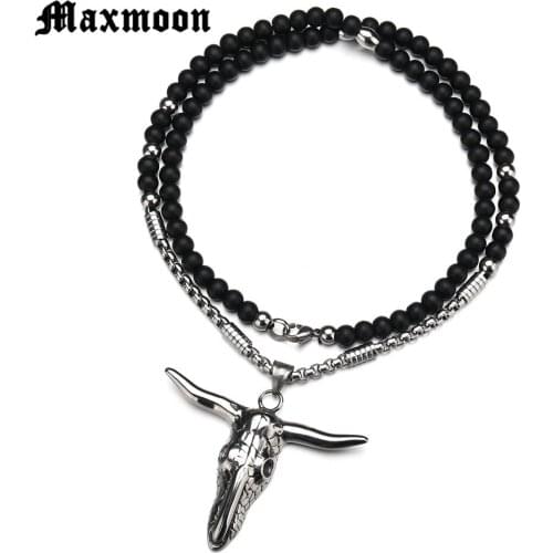 Maxmoon Steampunk Pendant Men Bijoux Necklaces Totem Bison Buffalo Bull Head Skull Necklace Punk Fashion Jewelry Collares HOT
