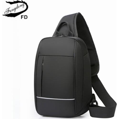 Fengdong men sling bag usb charge chest bag splashproof small travel bag outdoor crossbody male bags short trip messenger bags