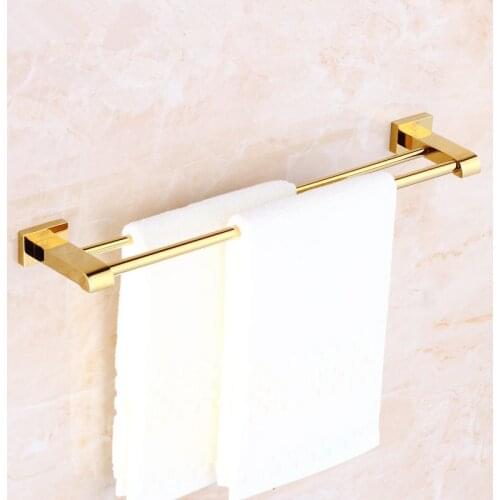 Bathroom Double towel bars Copper Towel Racks Wall Mounted Bath Towel Bar gold 40-60cm bath hardware Bathroom Accessories
