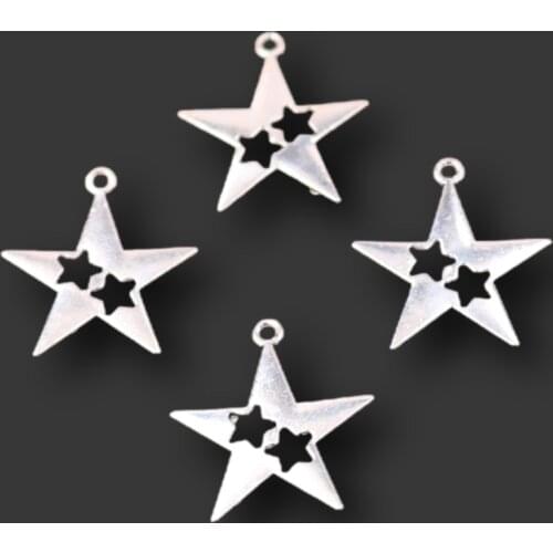 30pcs Silver Plated Five-Pointed Star Pendants Retro Earrings Bracelet Metal Accessories DIY Charms For Jewelry Crafts Making