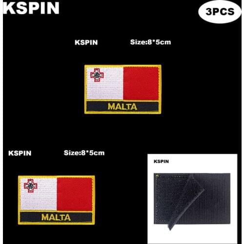 Rectangle National Flag Patch Hook Loop Malta Badges Armband 3D Stick on Jacket Backpack Stickers
