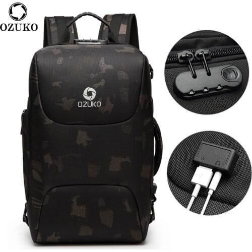OZUKO New Multifunctional USB Anti-thief Backpack Men Business travel pack Bag fashion Teenager Waterproof laptop Bags