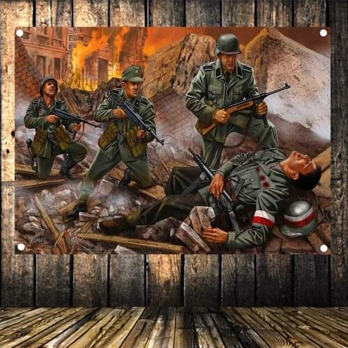 Allied soldiers VS Wehrmacht soldiers WW2 Poster Military Banner Canvas Painting Wall Hanging Weapon Art Tapestry Wall Decor