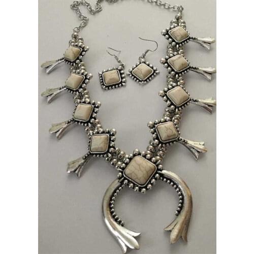 Vintage Silver Color Blossom Necklace Squash Wedding Engagement Jewelry Set