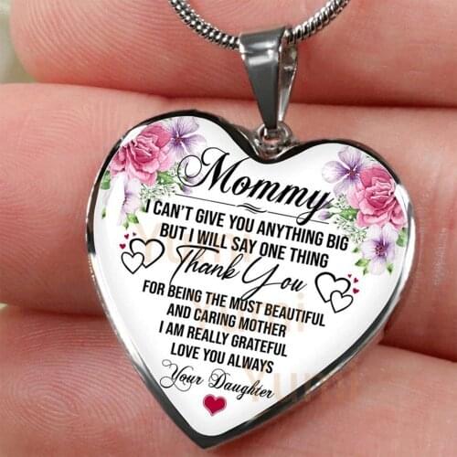 High Quality To My Mom Necklace Mommy Thank You Heart Pendant Necklace Flower Necklace Love Gift for Mom From Daughter
